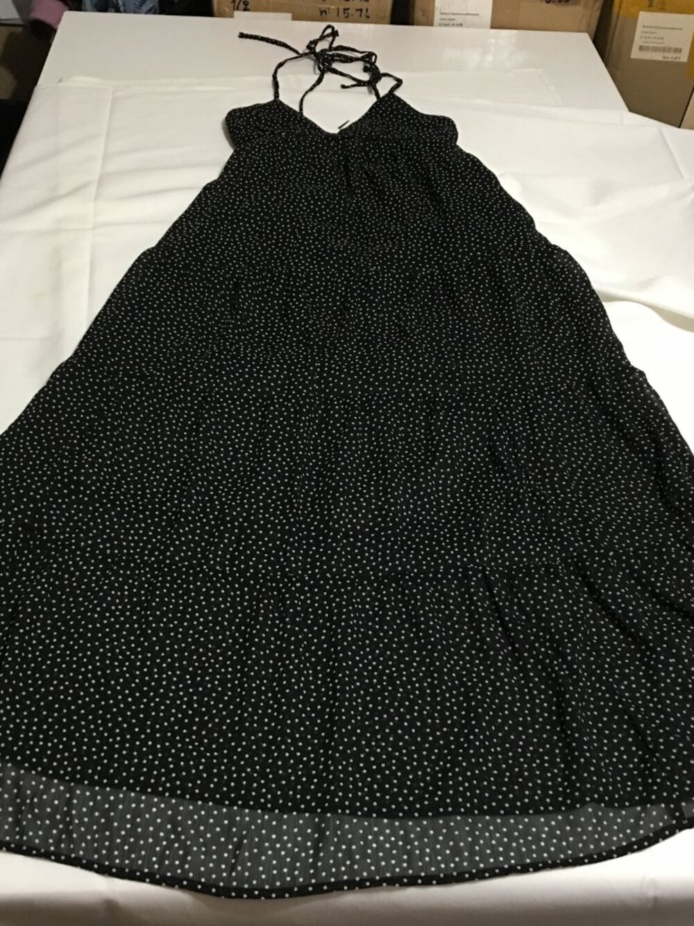 Abercrombie & Fitch Womens XS Black Polka Dot Tie-Shoulder Maxi Dress NWT
